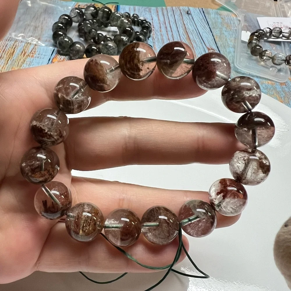 13mm Multi-color Phantom Quartz Beaded Bracelet - Picture 1 of 6